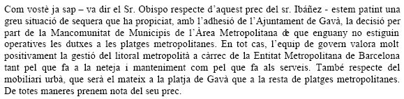 Resposta de l'Equip de Govern de l'Ajuntament de Gav&agrave; a la proposta de C's de Gav&agrave; d'instal&middot;lar mobiliari urb&agrave; al costat de les dutxes de la platja de Gav&agrave; Mar (27 de Mar&ccedil; de 2008)